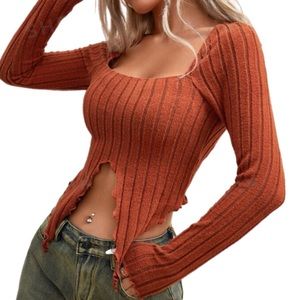 SHEIN | Off Shoulder & Front Tie Crop Top, Rust